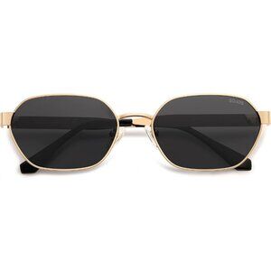 Unisex Gold/Grey Trendy Hexagon Sunglasses for UV400 Retro Rectangle Shades